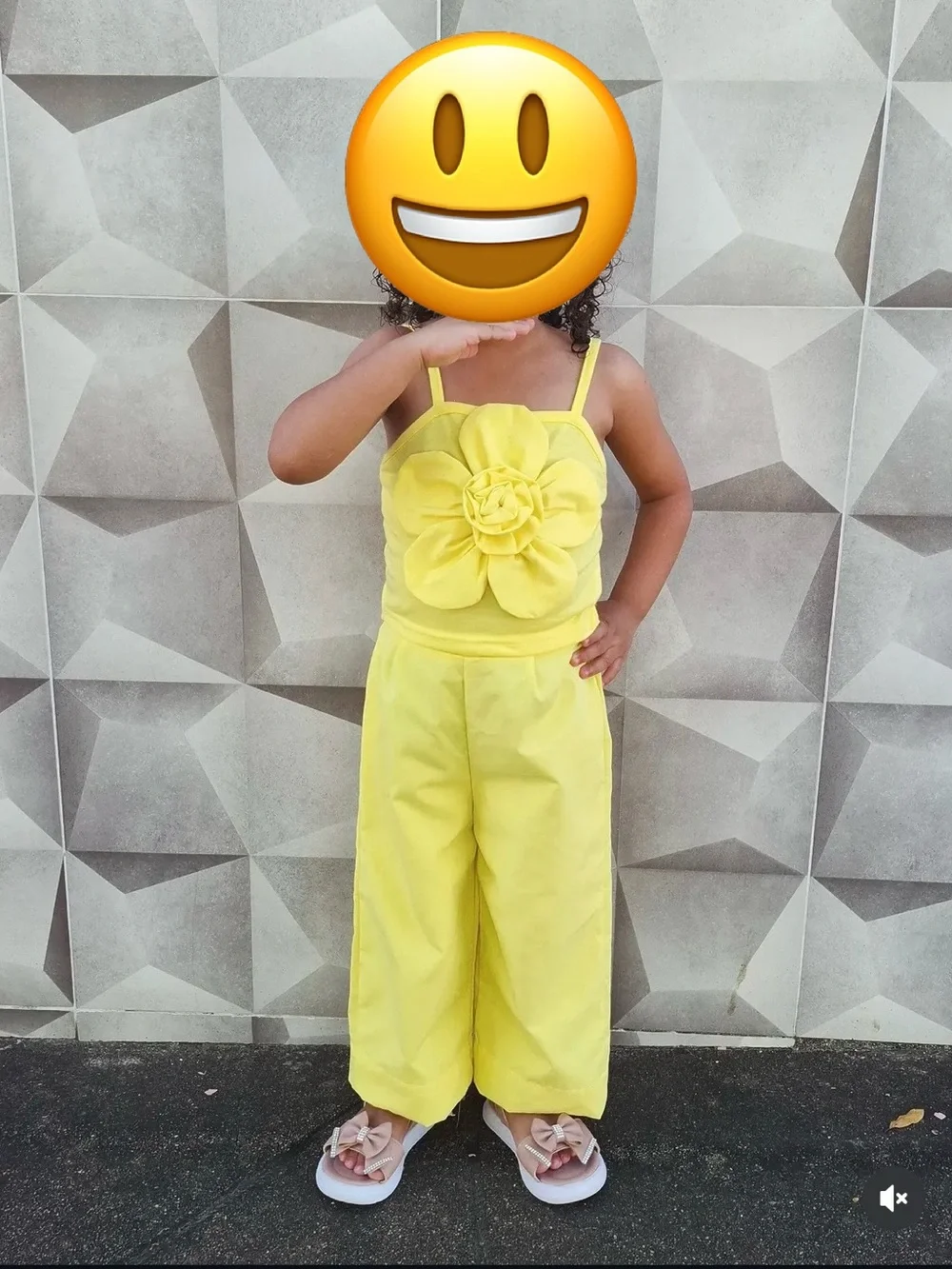 Girls Yellow Floral Appliqué Crop Top & Pants Set